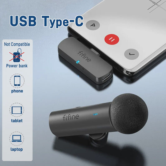 FIFINE M6 Draadloze Lavalier Microfoon met Type-C voor Mobiel, Tablet & Laptop