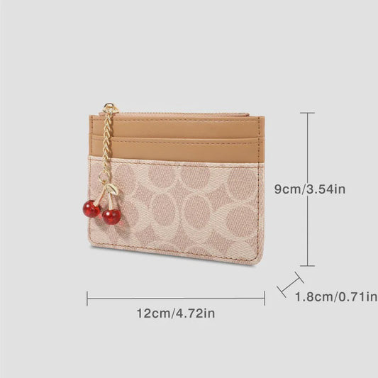 Luxe Dames Portemonnee Kaarthouder PU Leer Multifunctioneel Klein Tasje met Cherry Bedel