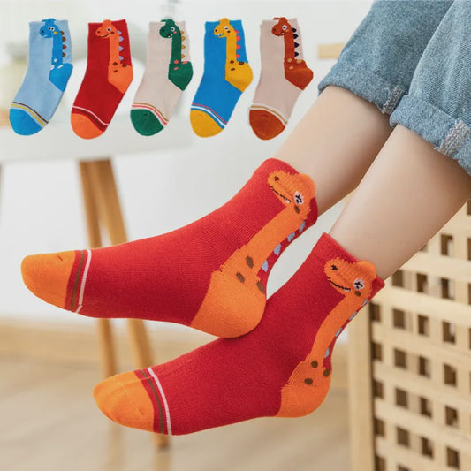 5 Paar Leuke Kindersokken met Dinosaurus Print - Comfortabel en Vrolijk