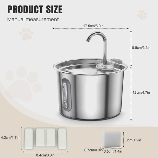 RVS Katten Drinkfontein 2.2L - Vaatwasserbestendig & Stille Pomp