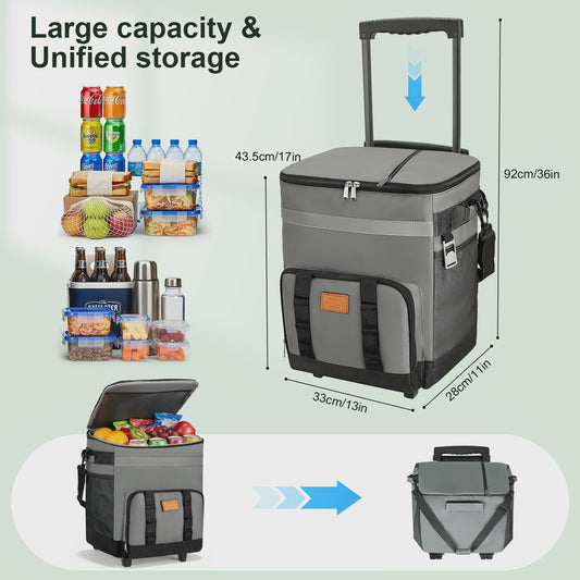 Grote Koeltas 35L met Wielen - Waterdicht & Geïsoleerd voor Picknick, Camping en Reizen