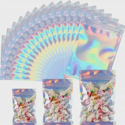 50x Holografische Mylar Zakjes - Geurafsluitend & Hersluitbaar - Ideaal voor Cadeaus & Retail