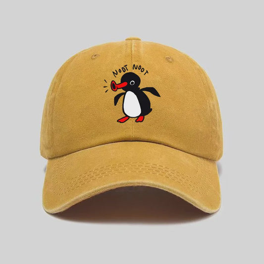 Stoere Katoenen Baseball Cap met Cartoon Pinguïn - Gebogen Klep & Zonbescherming