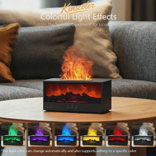 Sfeervolle Vuurhaard Aroma Diffuser Luchtbevochtiger met Kleurrijk Nachtlampje & Afstandsbediening