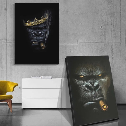Stoere Gorilla met Sigaren Canvas Schilderij - Unieke Muurdecoratie