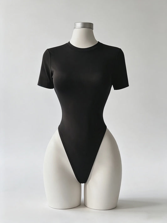 Dames Backless Bodysuit met Korte Mouwen - Comfortabele Basis met Open Rug