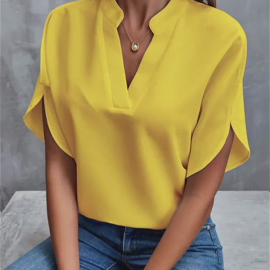 Zomerse Dames Blouse met V-hals en Halve Mouwen - Casual & Elegant