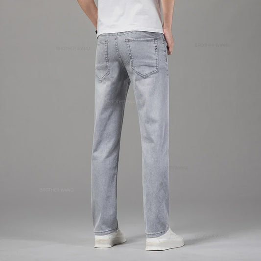 Herfst/Lente Heren Jeans - Comfortabele Stretch Katoen, Recht Model, Grijs