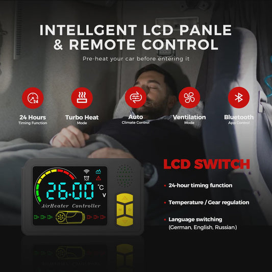 8KW Diesel Parkeerverwarming met Bluetooth, LCD & Thermostaat - Stil & Universeel (12V/24V/230V)