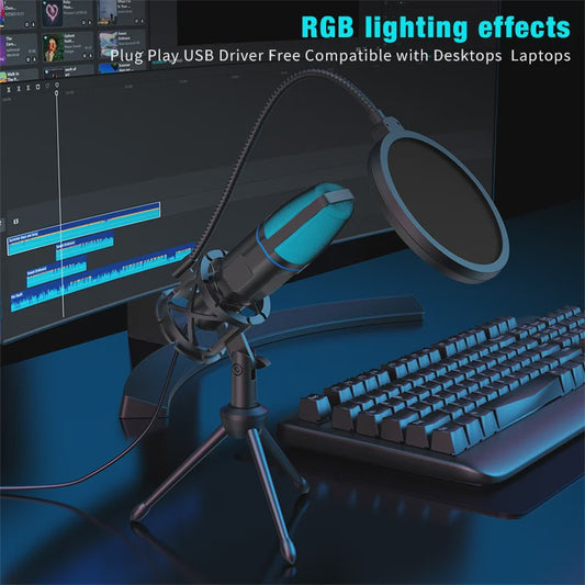 RGB USB Microfoon voor Podcast, Streaming & Gaming - Plug & Play Condensator Microfoon