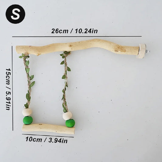 Houten Papegaai Zitstok met Dubbele Schommel en Speeltjes - Vogelkooi Accessoire