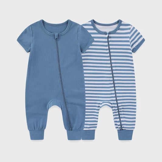 Zachte Katoenen Romper voor Baby Jongen en Meisje - Unisex Korte Mouw met Ritssluiting (2 Stuks)