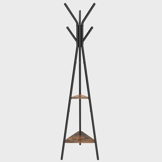 VASAGLE Staande Kapstok met 2 Plateau's - 179 cm Hoog - Zwart/Rustiek Hout