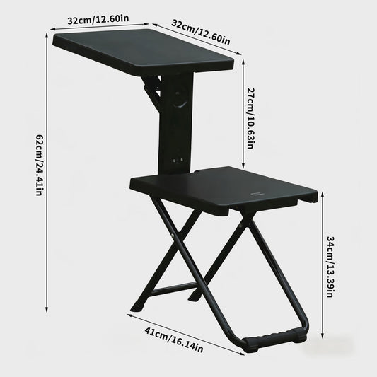 Draagbare Klapstoel met Schrijftafel - Ideaal voor Camping, Vissen, Strand - Zwart, 150kg