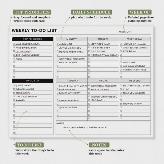 Wekelijkse Takenlijst Notitieblok - Ongedateerde Bureauplanner met 52 Vellen