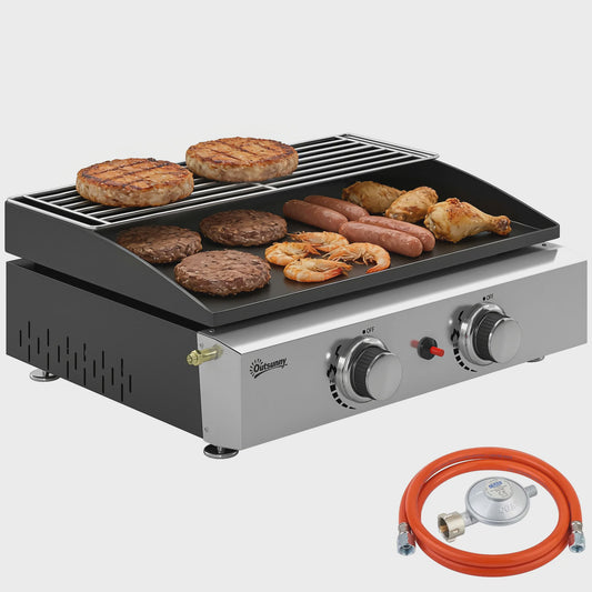 Outsunny Gas BBQ met 2 Branders, Grillplaat, Warmhoudrek en Vetopvangbak - Draagbaar