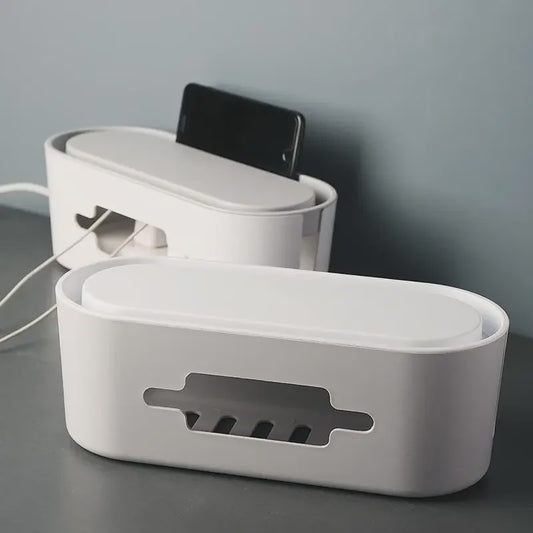 Stijlvolle Kabel Organizer Box met Houten Deksel - Bureau & Kantoor Kabelmanagement
