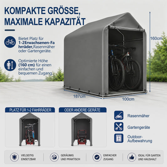 Robuuste Garage Carport 100x187x160cm - Waterdicht, UV-bestendig & Winddicht