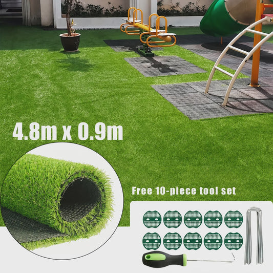 Kunstgras Mat 4.8M x 0.9M - Realistisch Dik Kunstgras met Drainage & Rubberen Backing