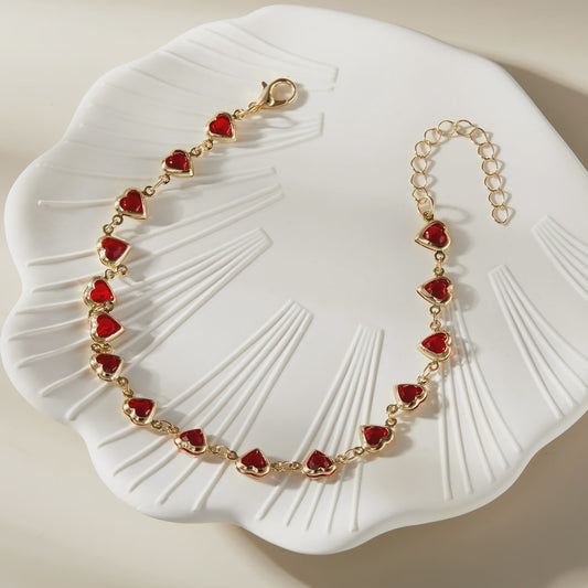 Vintage Boho Ankelbandje met Hartjes & Kristallen - Kleurrijk Zomer Sieraden voor Dames