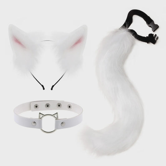 Dierenoren Hoofdband, Staart & Choker Set - Faux Fur Kat, Wolf, Vos - Cosplay & Feestkostuum
