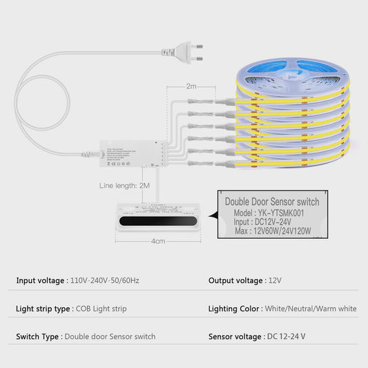 Slimme COB LED Strip met Dubbele Deursensor - Automatisch Aan/Uit bij Openen/Sluiten