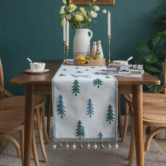 Kerst Tafel Runner met Elanden en Bomen | Winter Decoratie voor Eettafel
