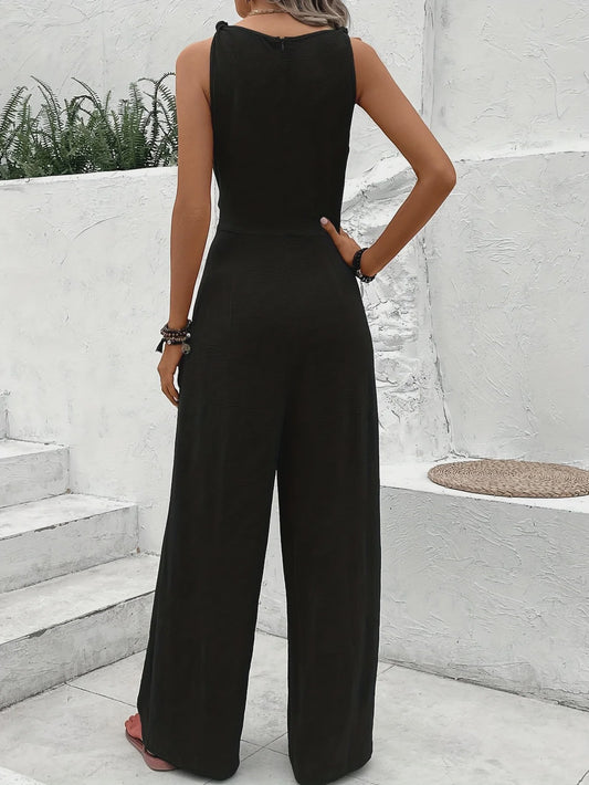 Elegante Dames Jumpsuit met V-hals en Strikceintuur - Mouwloos Casual Romper