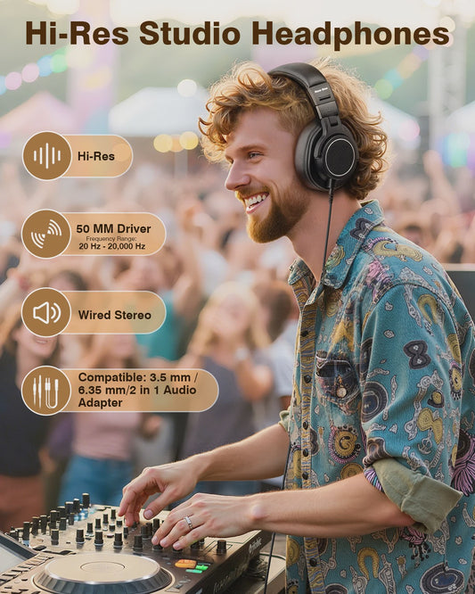 New Bee Studio DJ Koptelefoon met Microfoon - Over-Ear Hi-Res Monitor Headset