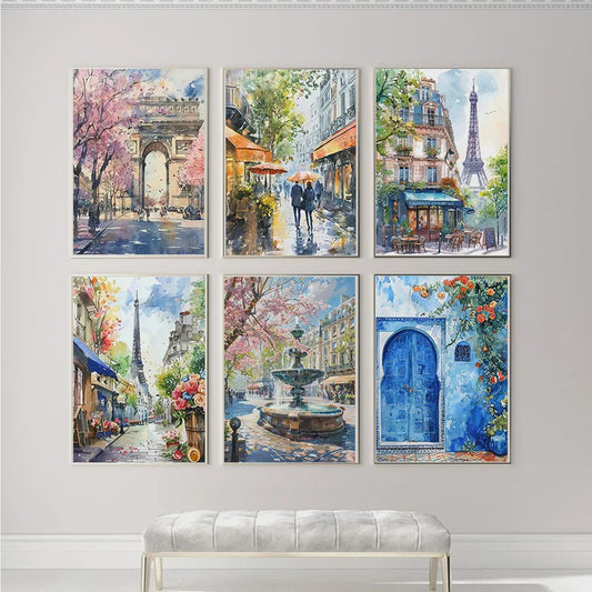 Franse Parijse Stadsgezichten Aquarel Kunst Posters Canvas Prints Wanddecoratie