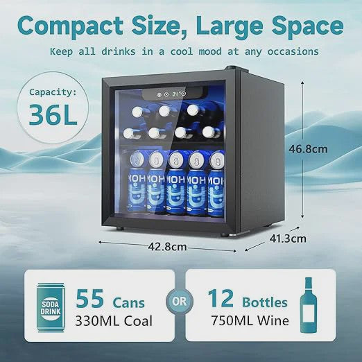 Compacte Drankenkoelkast 55 Blikjes | Glazen Deur & LED Verlichting