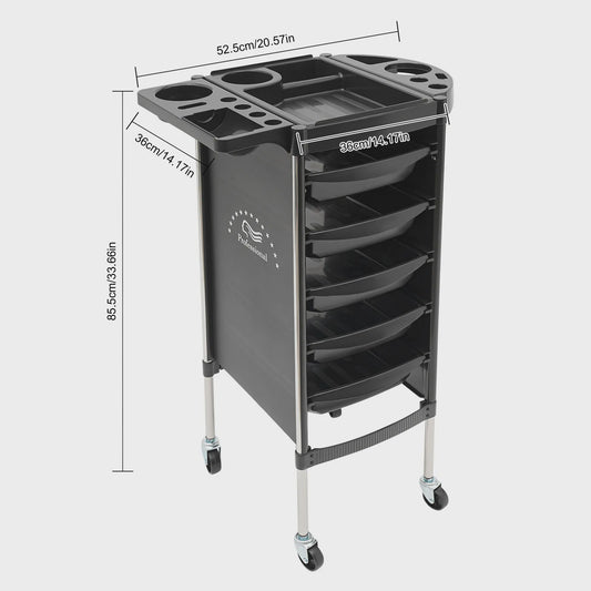Mobiele Salon Trolley met 5 Lades, Top Opbergruimte en Vergrendelbare Beveiliging