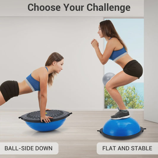 Balance Ball Halve Gymbal met Anti-slip Basis & Weerstandsbanden - 63.5 cm