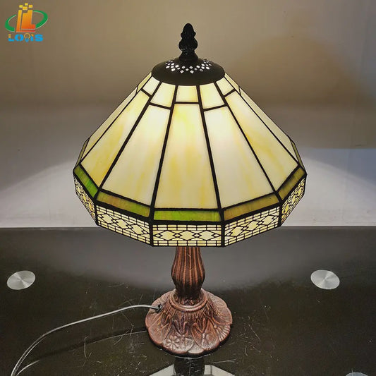 Stijlvolle Tiffany Tafellamp 22cm - Geometrisch Glas & Europees Design