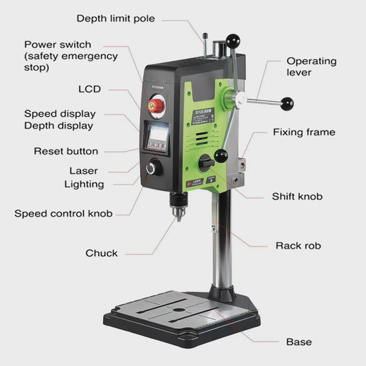 ALLSOME BG-518801 6-Speed Benchtop Boormachine met Digitale Display en Laser