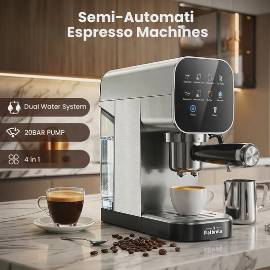 Patbrela Semi-Automatische Espressomachine 20Bar met Dubbel Watersysteem & 4-in-1 Portafilter