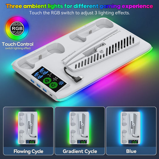 PS5 Verticale Stand met Koeler, Controller Oplader & RGB Verlichting