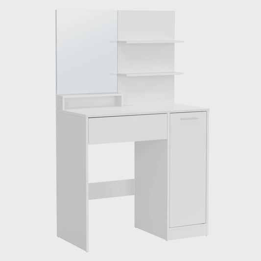 VASAGLE Kaptafel met Spiegel, Opbergvak en 2 Planken - Stijlvol Wit Design