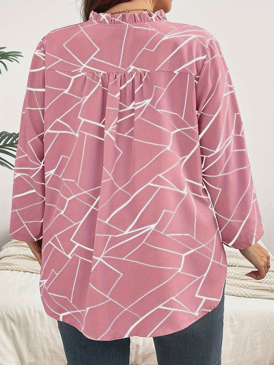 Plus Size Dames Blouse Elegant Lente Herfst Casual V-hals Losse Lange Mouw