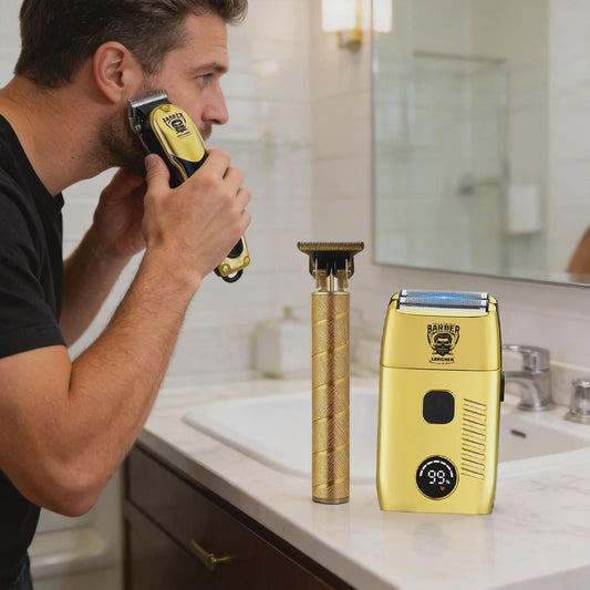 LARGNER 3-in-1 Professionele Barbershop Set: Trimmer, Scheerapparaat & Opzetkammen