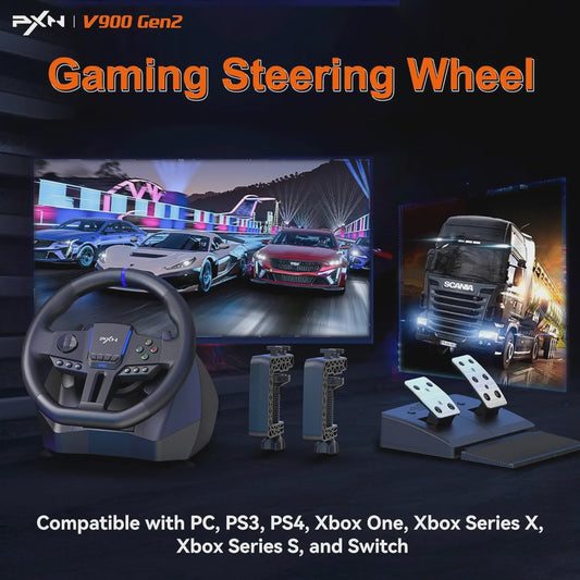 PXN V900 Gen2 Racing Wheel met Hall Pedalen - PC, Xbox, PS4, PS3, Switch