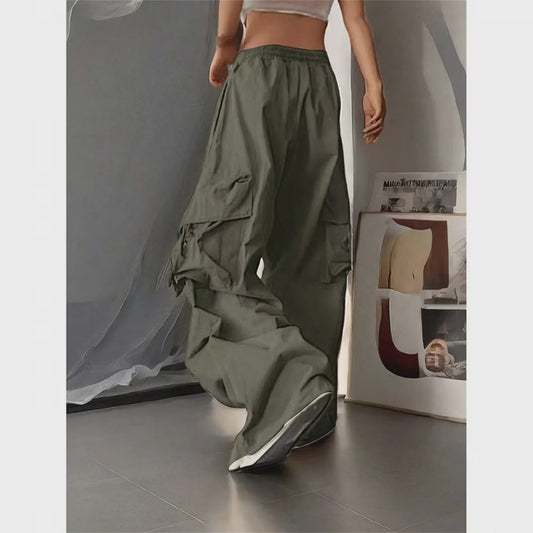 Oversized Cargo Jogger Broek Dames - Vintage Stijl Hoge Taille Zwart