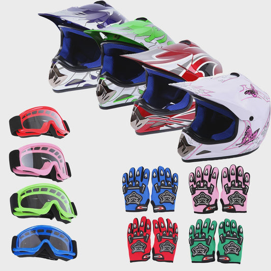 DOT Kinder Motorcross Helm Full Face met Vizier, Bril en Handschoenen - Veilig en Stijlvol