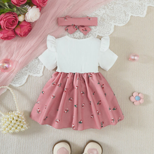 Zomerjurk met Hoofdband voor Baby Meisjes - Bloemig Design met Grote Strik