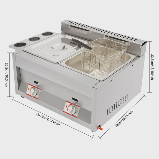 Professionele Dubbele Gas Frituurpan 12.68Qt met Dubbele Temperatuurregeling - Hoge Capaciteit