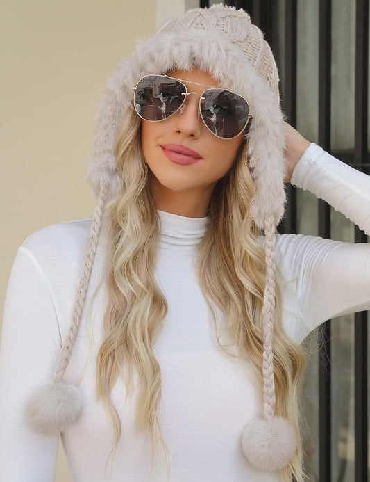 Dames Wintermuts Gebreid met Pompon en Fleece Voering - Warm en Stijlvol