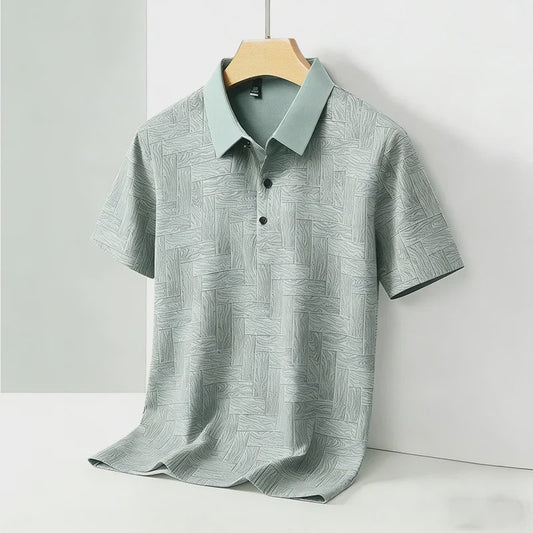 Heren Polo Shirt Korte Mouw met Weefpatroon en Contrastkraag - Comfortabel & Stijlvol