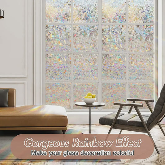 Regenboog Raamfolie - Statisch Plakkerig, Glas-in-lood Effect, Zonder Lijm, Verwijderbaar & Reflecterend