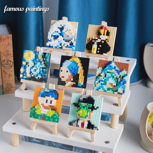 Pixel Art Bouwstenen: Iconische Schilderijen met Houten Ezel - Educatief Speelgoed & Decoratie