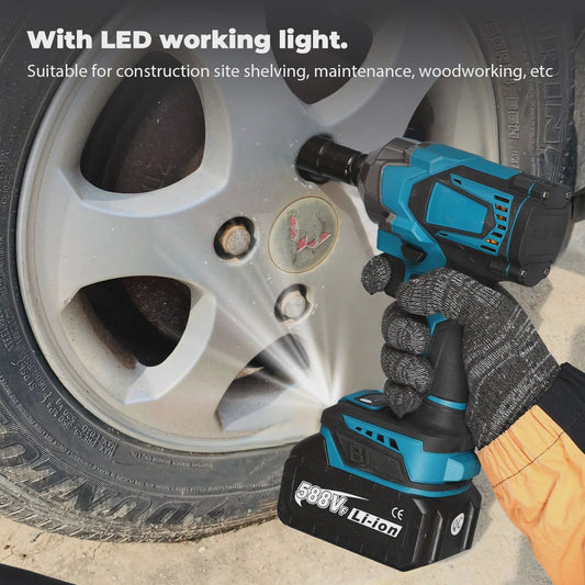 Krachtige 1200Nm Brushless Accu-slagmoersleutel 1/2" met LED, 8 standen, compatibel met Makita 18V accu